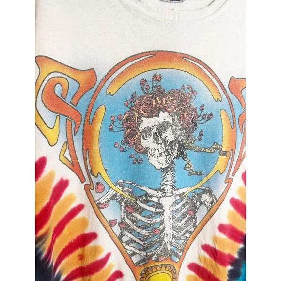 Vintage 2003 Grateful Dead Liquid Blue Tie Dye T-Shirt | Skeleton & Roses | XL - Picture 3 of 11